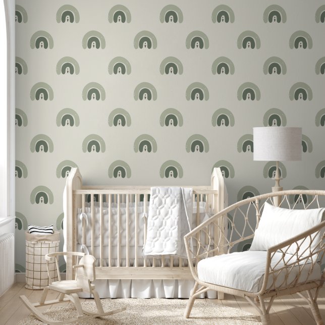 Papel Pintado Boho Verde Arcoíris Sin Costuras (Niños)