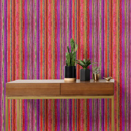 Papel Pintado Boho Vintage Rojo Violeta Rayas - 