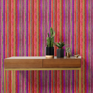 Papel Pintado Boho Vintage Rojo Violeta Rayas -