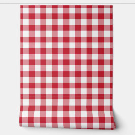 Papel Pintado Bold Crimson Red Gingham Check Green Buffalo Plaid