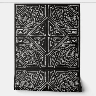 Papel Pintado Bold Lines - Symmetrical Tile - Black And White 