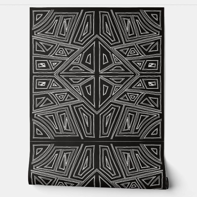 Papel Pintado Bold Lines - Symmetrical Tile - Black And White  (Desenrollar)