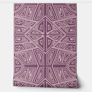 Papel Pintado Bold Lines - Symmetrical Tile - Mauve and Beige