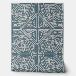 Papel Pintado Bold Lines - Symmetrical Tile - Teal and Beige 
