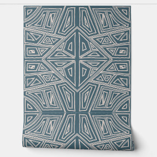 Papel Pintado Bold Lines - Symmetrical Tile - Teal and Beige 