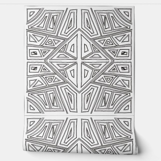 Papel Pintado Bold Lines - Symmetrical Tile - White And Black  (Desenrollar)