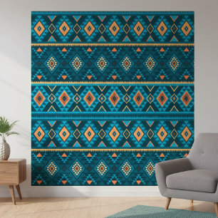 Papel Pintado Bold Teal and Orange Aztec Geometric Tribal Patter