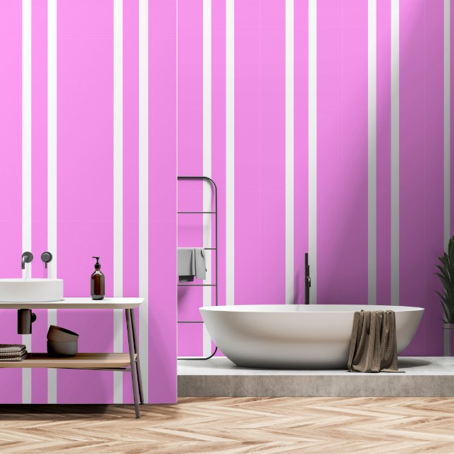Papel Pintado Bonito brillante moderna rayas blancas rosadas tro (Baño)
