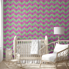 Papel Pintado Bonito Chevron Verde y rosa Moderno lindo