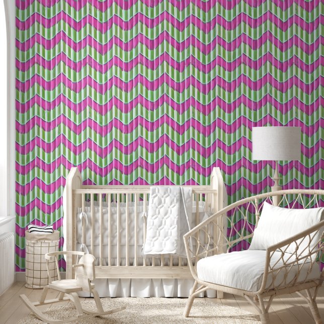 Papel Pintado Bonito Chevron Verde y rosa Moderno lindo (Niños)