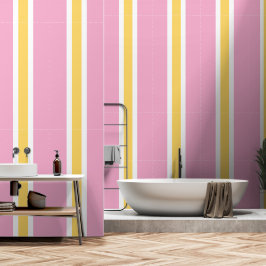 Papel Pintado Bonito moderno de estilo rayas blancas rosas amari