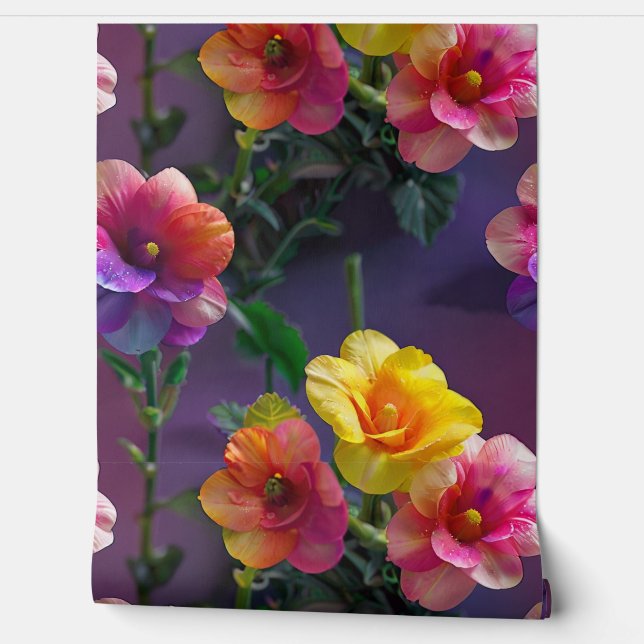 Papel Pintado Bonito tapiz de flores en 3D (Desenrollar)