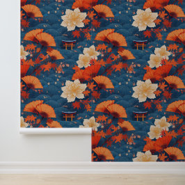 Papel Pintado Bonsai japonés y fans en otoño