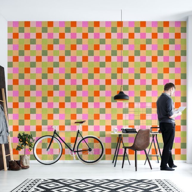 Papel Pintado Borde retro de las comprobaciones luminosas (Sala de estar)
