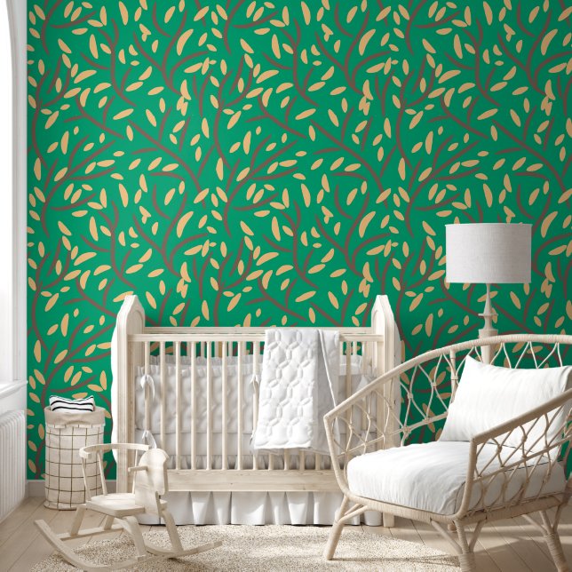 Papel Pintado Bosque azul verde botánico deja a Vines Beige (Niños)