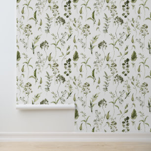 Papel Pintado Bosque botánico de moda acuarela vegetación