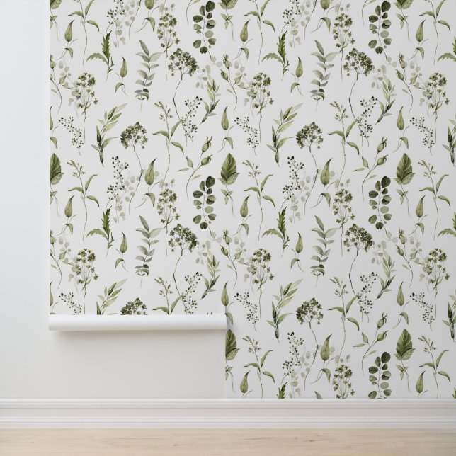 Papel Pintado Bosque botánico de moda acuarela vegetación (Solicitud)