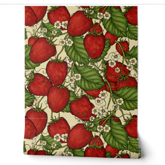 Papel Pintado Bosque de Frutas de Fresa -Cocina Botánica Vintage