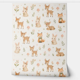 Papel Pintado Bosque lindo: Diseño de guardería de ciervo, conej