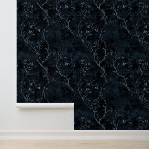 Papel Pintado Bosque Negro Sombra Goth Azul Oscuro