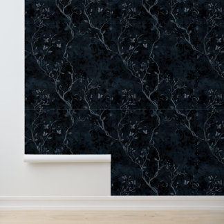 Papel Pintado Bosque Negro Sombra Goth Azul Oscuro