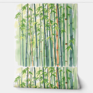Papel Pintado Bosque pacífico de bambú en acuarela