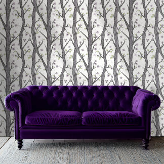 Papel Pintado Bosque pintado con flores moradas floral artística