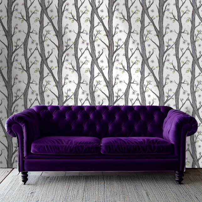 Papel Pintado Bosque pintado con flores moradas floral artística (Subido por el creador)