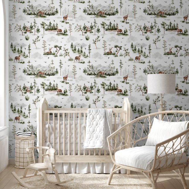 Papel Pintado Bosque rústico Montañas salvajes (Niños)
