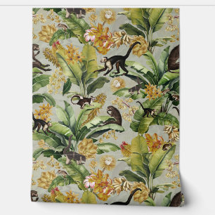 Papel Pintado Bosque tropical de ramas de mono vintage