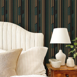 Papel Pintado Bosque Verde y Dorado Geométrico Art Déco