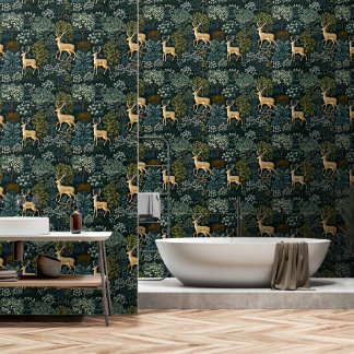 Papel Pintado Bosque y ciervo, inspirado William Morris Design