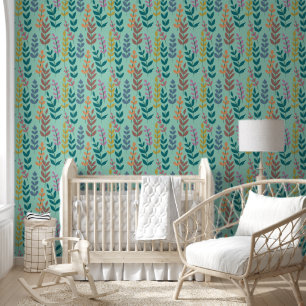 Papel Pintado Botánico Amarillo Marrón Azul Naranja Rosa Hojas T