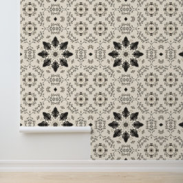 Papel pintado botánico blanco y negro - Baldosa ac