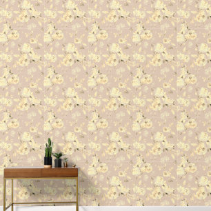 Papel Pintado Botánico de acuarela floral peonía beige