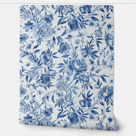 Papel Pintado Botánico Floral Acuarela Chinoiserie Azul