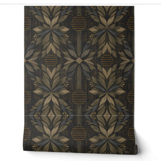 Papel Pintado Botánico Geométrico Oscuro - Hoja de Olivo y Bronc