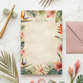 Papel Pintado Botánico Tropical Acuarela Vintage