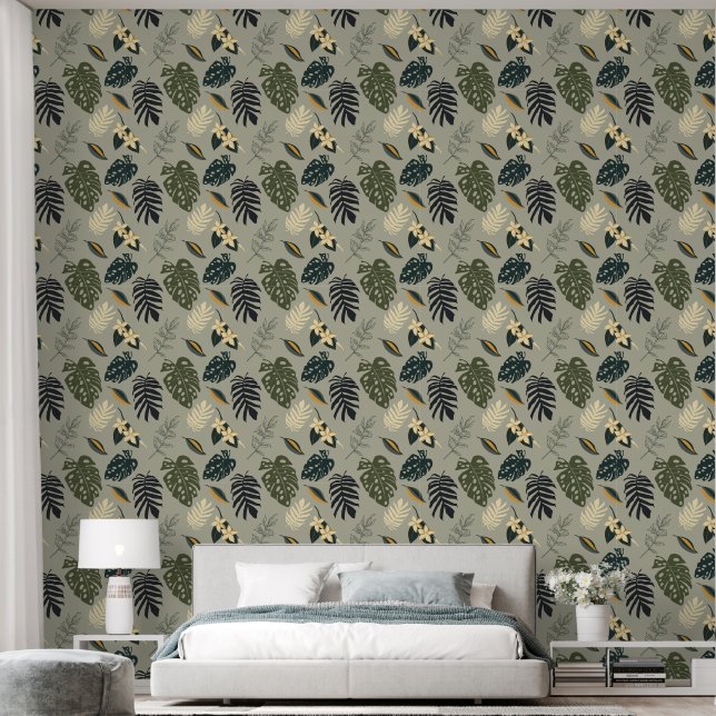 Papel Pintado Botánicos de la selva tropical (Dormitorio)