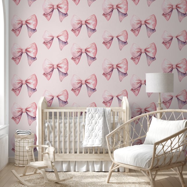 Papel Pintado Bow acuarela rosa y blanca (Niños)