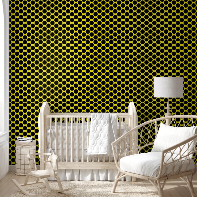 Papel Pintado Bright Yellow with Black Dot Style Textured (Niños)