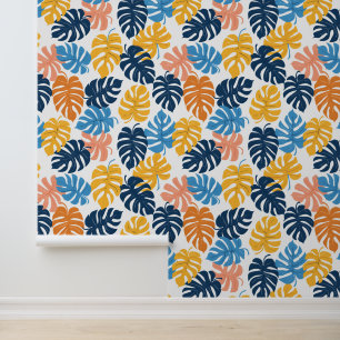 Papel Pintado Brillante azul amarillo verano tropical monstera