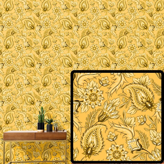 Papel Pintado Brillante Profundo Amarillo Floral Paisley Elegant (Subido por el creador)