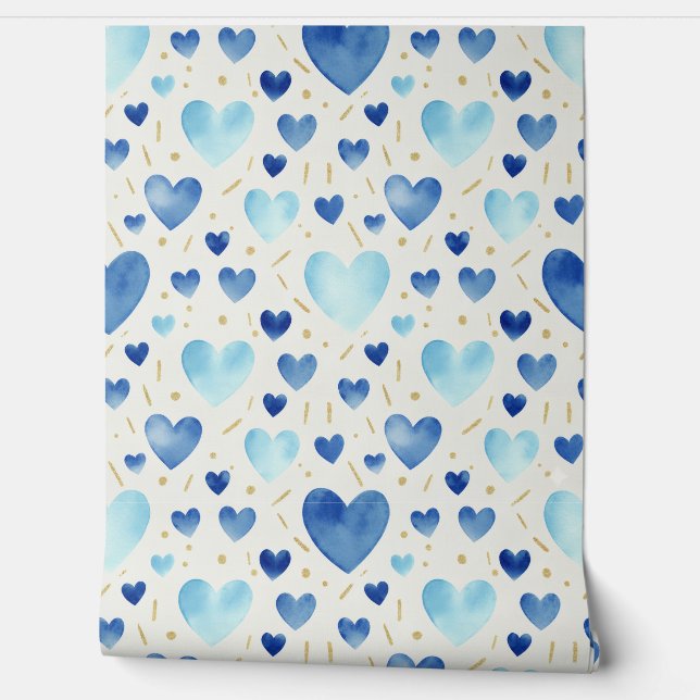 Papel Pintado Brillo Cerúleo y Corazones Azules (Desenrollar)