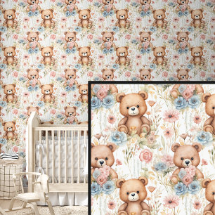 Papel Pintado Brown Teddy Bear Amigos con Flores