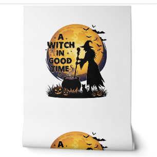 Papel Pintado Bruja Buen Tiempo Halloween Luna Caldero_1
