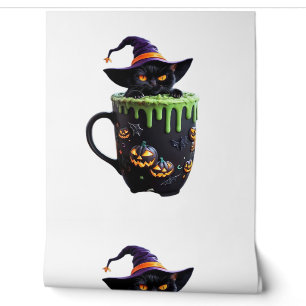 Papel Pintado Bruja Gato Halloween Café Mug - Gato negro lindo w