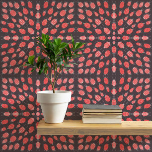 Papel Pintado Bugs and Beetles Pattern Red Charcoal Gray