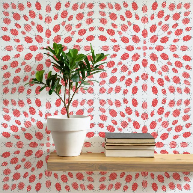 Papel Pintado Bugs and Beetles Pattern Red on Blue (Subido por el creador)