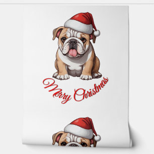 Papel Pintado Bulldog festivo Feliz Navidad Clásico camiseta